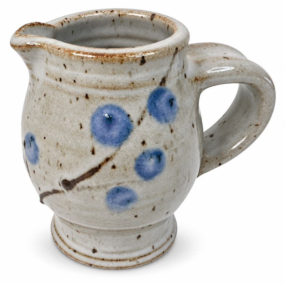 Studio Art Pottery 4.5in Creamer Pitcher Blue Berry Speckled Stoneware Farmhouse